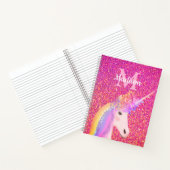 Cute Unicorn Pink Glitter Personalized Notitieboek (Binnen)