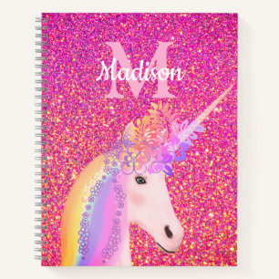 Cute Unicorn Pink Glitter Personalized Notitieboek