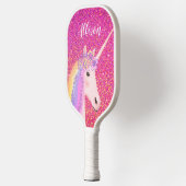 Cute Unicorn Pink Glitter Personalized Pickleball Paddle (Links)