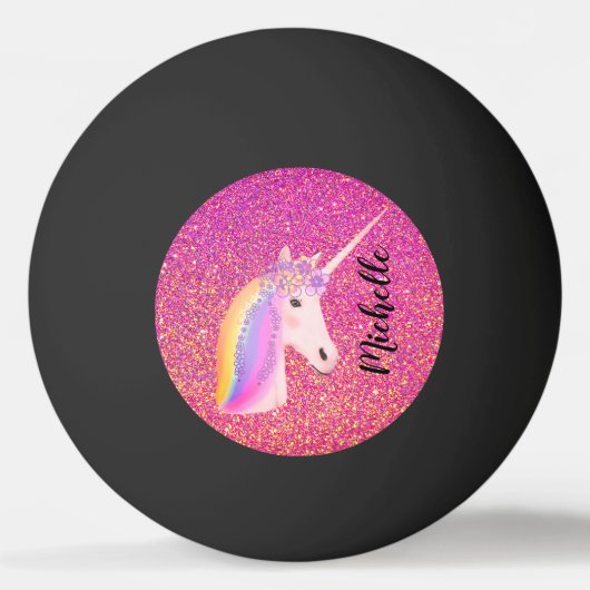 Cute Unicorn Pink Glitter Rainbow Fantasy Custom Pingpongbal (Voorkant)