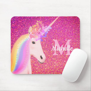 Cute Unicorn Pink Glitter Sparkle Persoonlijk Muismat