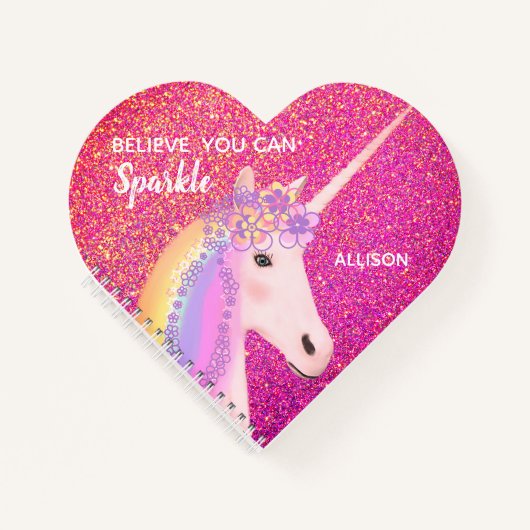 Cute Unicorn Pink Glitter Sparkle Persoonlijk Notitieboek (Voorkant)