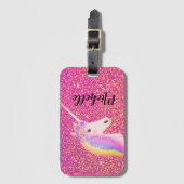 Cute Unicorn Pink Glitter Sparkles Gepersonaliseer Bagagelabel (Voorkant (verticaal))