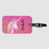 Cute Unicorn Pink Glitter Sparkles Gepersonaliseer Bagagelabel (Voorkant (horizontaal))
