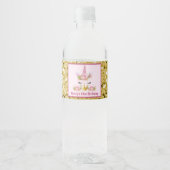 Cute Unicorn Pink Gold Glitter Birthday Waterfles Etiket (Voorkant)