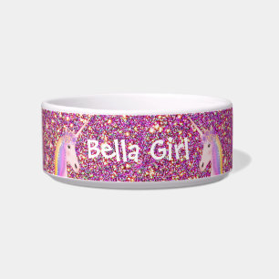 Cute Unicorn Pink Gold Glitter Personalized Pet  Voerbakje