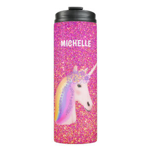 Cute Unicorn Pink Gold Glitter Speciaal  Thermosbeker