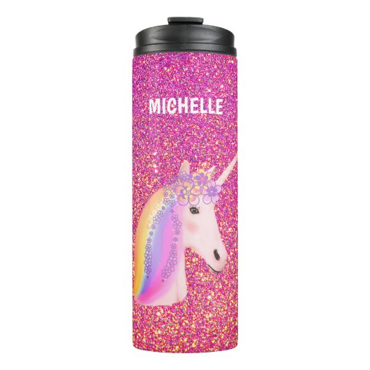 Cute Unicorn Pink Gold Glitter Speciaal  Thermosbeker (Voorkant)