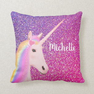 Cute Unicorn Pink Paars Glitter Ombre Sparkle Kussen