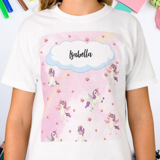 Cute Unicorn & Pink Stars for Girls Personalized T-shirt