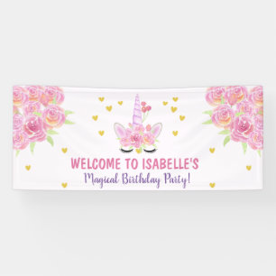 Cute Unicorn Pink Waterverf Florals afgelopen dag Spandoek