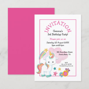 Cute Unicorn Pink Young Child Birthday Party Kaart