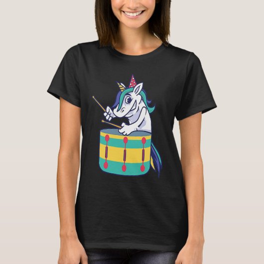 Cute Unicorn Playing Snare Percussion Snare Drumme T-shirt (Voorkant)