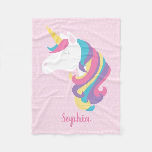 Cute Unicorn Polka Dot Personalized Fleece Deken (Voorkant)