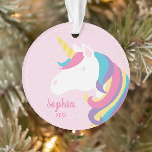 Cute Unicorn Polka Dot Personalized Girl Ornament (Boom)