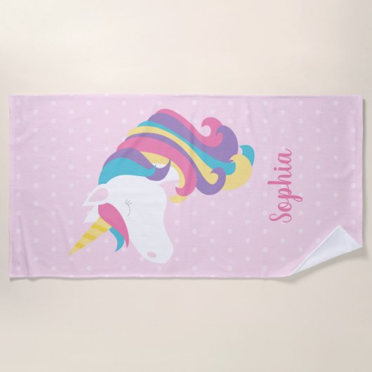 Cute Unicorn Polka Dot Personalized Girl Strandlaken (Voorkant)
