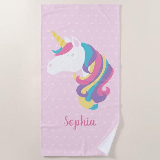 Cute Unicorn Polka Dot Personalized Girl Strandlaken (Voorkant)