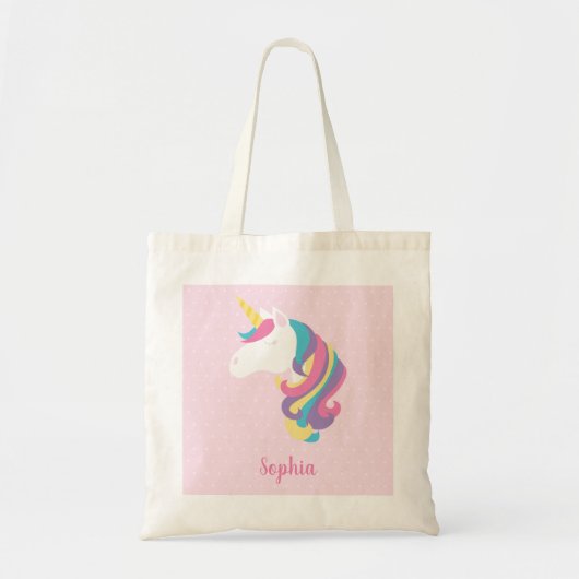 Cute Unicorn Polka Dot Personalized Girl Tote Bag (Voorkant)