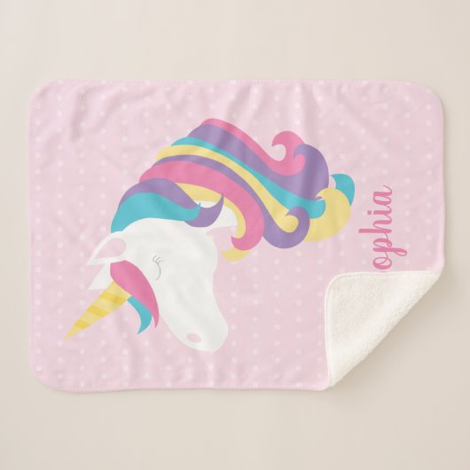 Cute Unicorn Polka Dot Personalized Sherpa Deken (Voorkant (horizontaal))