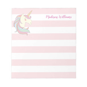 Cute Unicorn Pony Magic Fantasy Girly Pink Stripes Notitieblok