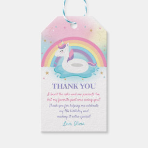 Cute Unicorn Pool Birthday Party Hartelijk dank Cadeaulabel