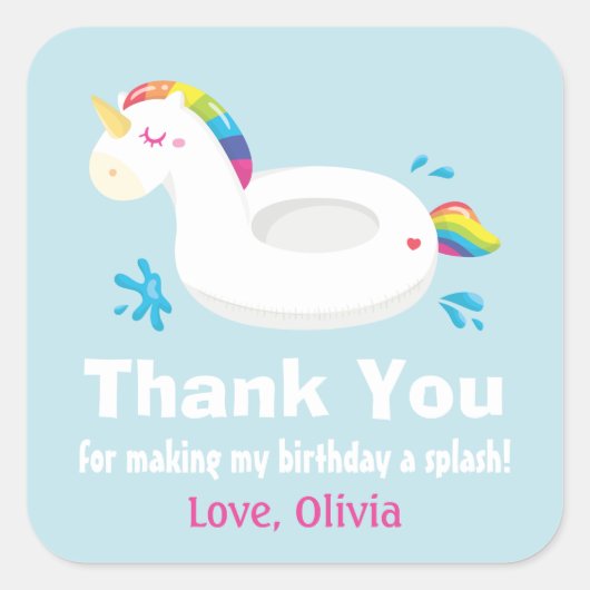 Cute Unicorn Pool Float Dank je Stickers (Voorkant)