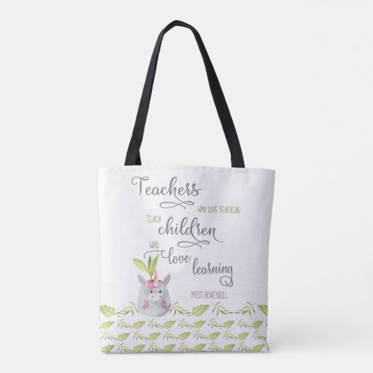 Cute Unicorn Potted Plant and Teacher Quote Tote Bag (Achterkant)