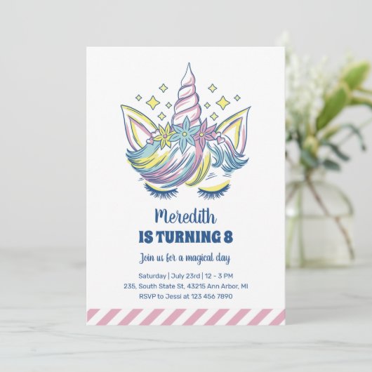 Cute Unicorn Princess Kinder Girls Birthday Kaart (Staand voorkant)