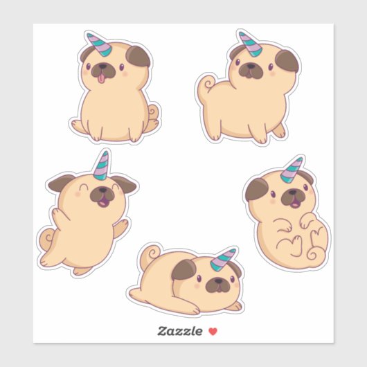 Cute Unicorn Pugs Sticker (Vel)