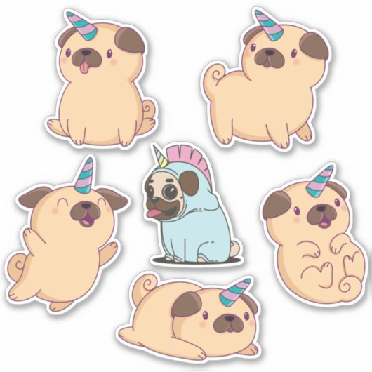 Cute Unicorn Pugs Sticker (Voorkant)