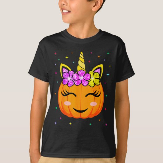 Cute Unicorn Pumpkin Girls Kids Funny Halloween Co T-shirt (Voorkant)