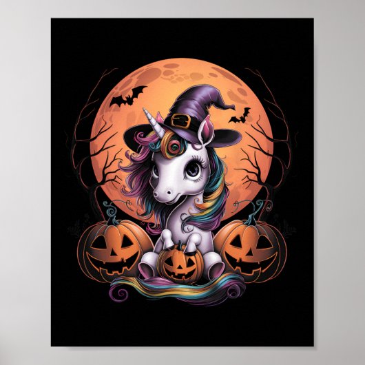 Cute Unicorn Pumpkin Girls Kinder Funny Halloween Poster (Voorkant)