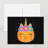 Cute Unicorn Pumpkin Halloween Thanksgiving Briefkaart (Voorkant / Achterkant)