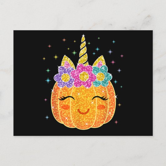 Cute Unicorn Pumpkin Halloween Thanksgiving Briefkaart (Voorkant)