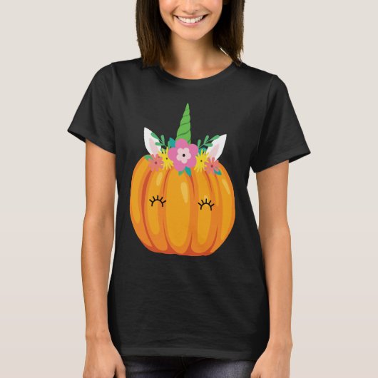 Cute Unicorn Pumpkin Halloween Thanksgiving costum T-shirt (Voorkant)