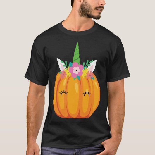 Cute Unicorn Pumpkin Halloween Thanksgiving costum T-shirt (Voorkant)