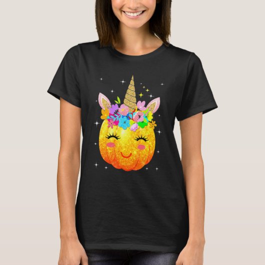 Cute Unicorn Pumpkin Halloween Thanksgiving T-shirt (Voorkant)