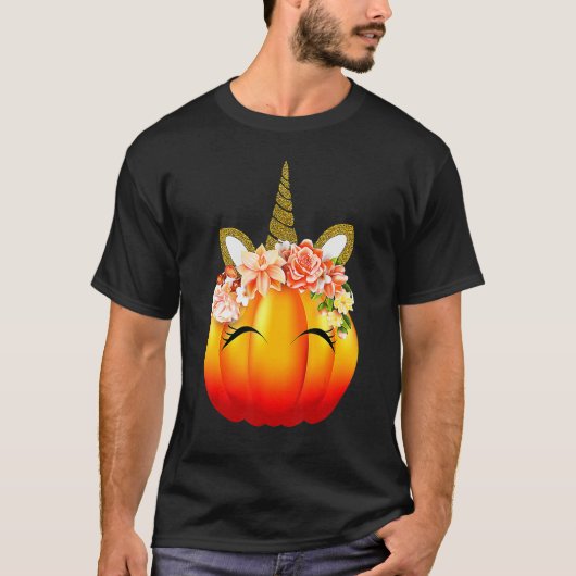 Cute Unicorn Pumpkin Halloween Thanksgiving T-shirt (Voorkant)