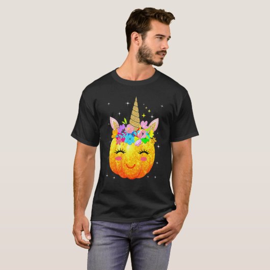 Cute Unicorn Pumpkin Halloween Thanksgiving T-shirt (Voorkant volledig)