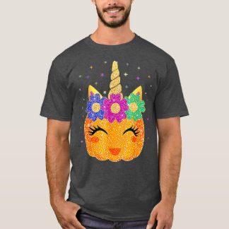 Cute Unicorn Pumpkin Halloween Thanksgiving Vrouwe T-shirt