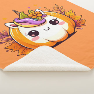 Cute Unicorn Pumpkin Sherpa Deken