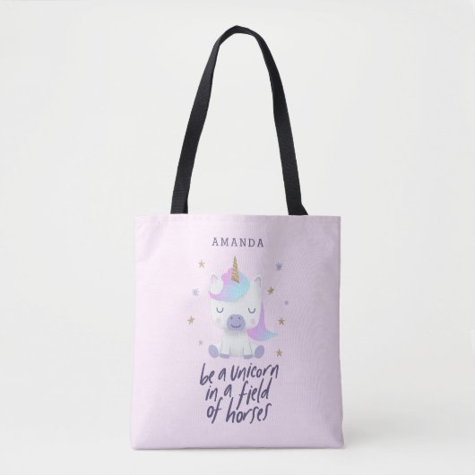 Cute Unicorn Quote | Naam toevoegen Tote Bag (Voorkant)