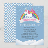 Cute Unicorn & Rainbow Birthday Party Kaart (Voorkant / Achterkant)