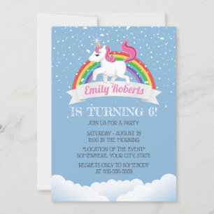 Cute Unicorn & Rainbow Birthday Party Kaart