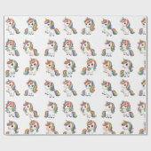 Cute Unicorn Rainbow Birthday Wrap Cadeaupapier (Vlak)
