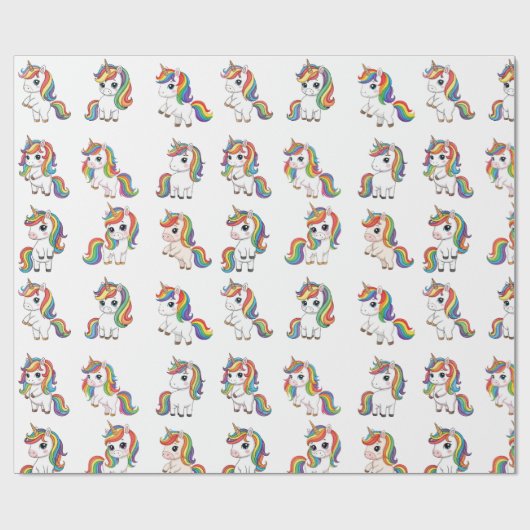 Cute Unicorn Rainbow Birthday Wrap Cadeaupapier (Vlak)