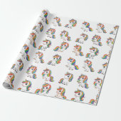 Cute Unicorn Rainbow Birthday Wrap Cadeaupapier (Uitgerold)