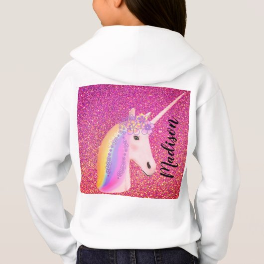 Cute Unicorn Rainbow Fantasy Pink Glitter Name (Achterkant)