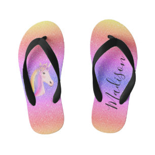 Cute Unicorn Rainbow Faux Glitter Persoonlijk Kinder Teenslippers