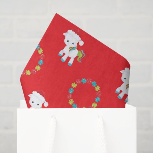 Cute Unicorn Rainbow Floral-kerstFeestdagen Tissuepapier (Cadeauzakje)